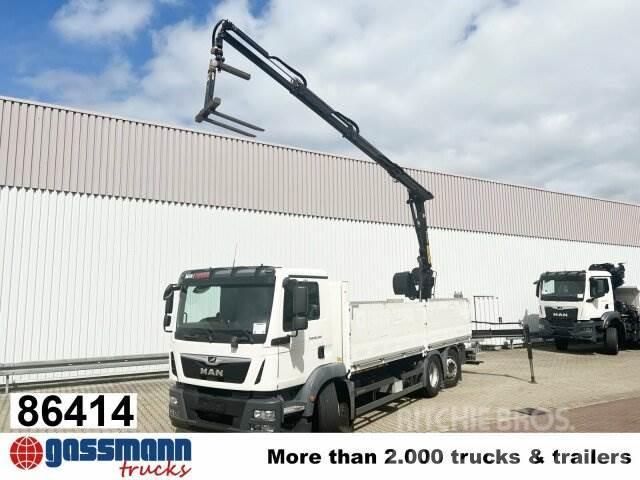 MAN TGM 26.340 6X2-4 LL, Lenk-/Liftachse, Heckkran Plošinové nákladné automobily/nákladné automobily so sklápacími bočnicami