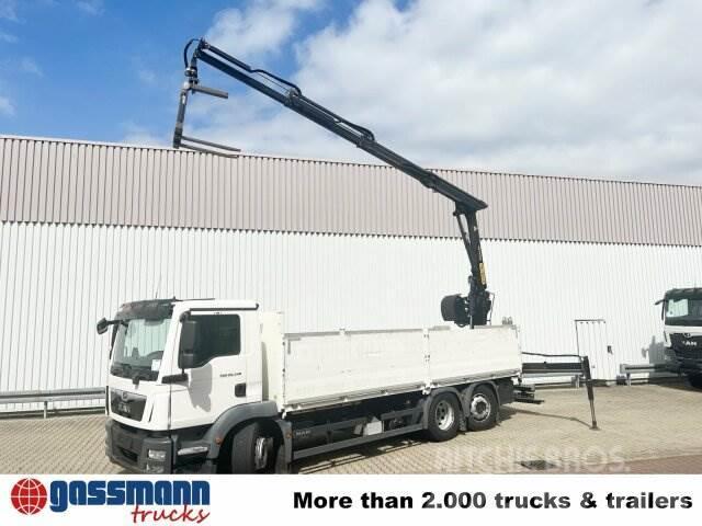 MAN TGM 26.340 6X2-4 LL, Lenk-/Liftachse, Heckkran Plošinové nákladné automobily/nákladné automobily so sklápacími bočnicami