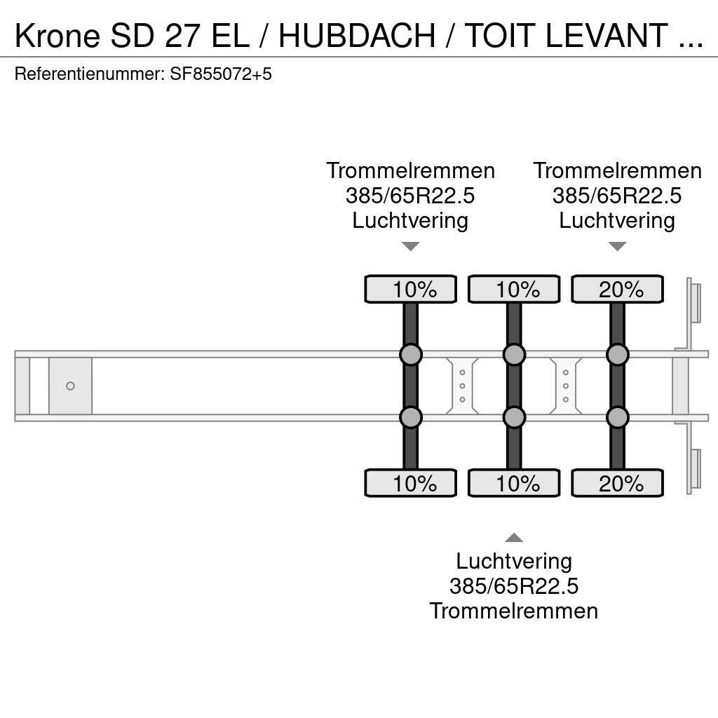Krone SD 27 EL / HUBDACH / TOIT LEVANT / HEFDAK / COIL / Curtainsider semi-trailers