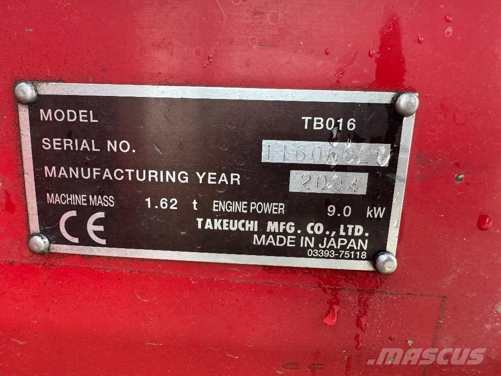 Takeuchi TB 016 Mini rýpadlá < 7t