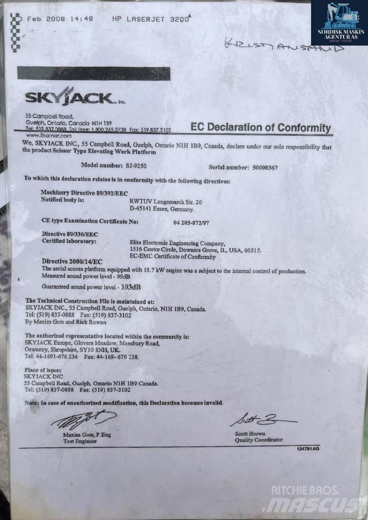 SkyJack 9250 Nožnicové zdvíhacie plošiny