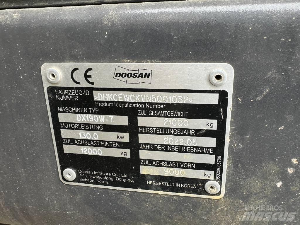 Doosan DX 190 W-7 Kolesové rýpadlá