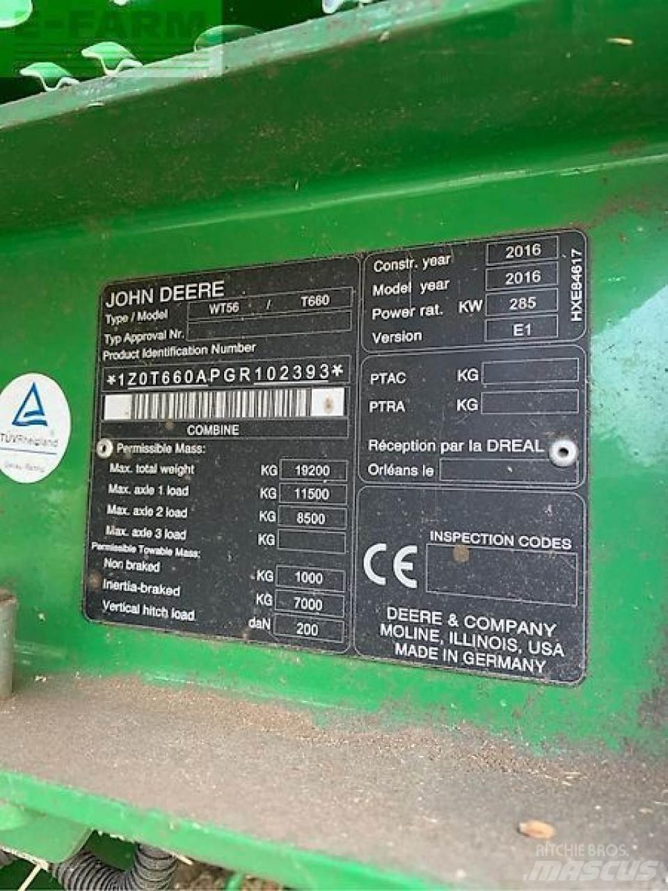 John Deere t660 Kombinované zberacie stroje