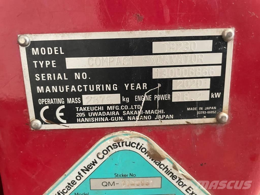 Takeuchi TB 230 Mini rýpadlá < 7t