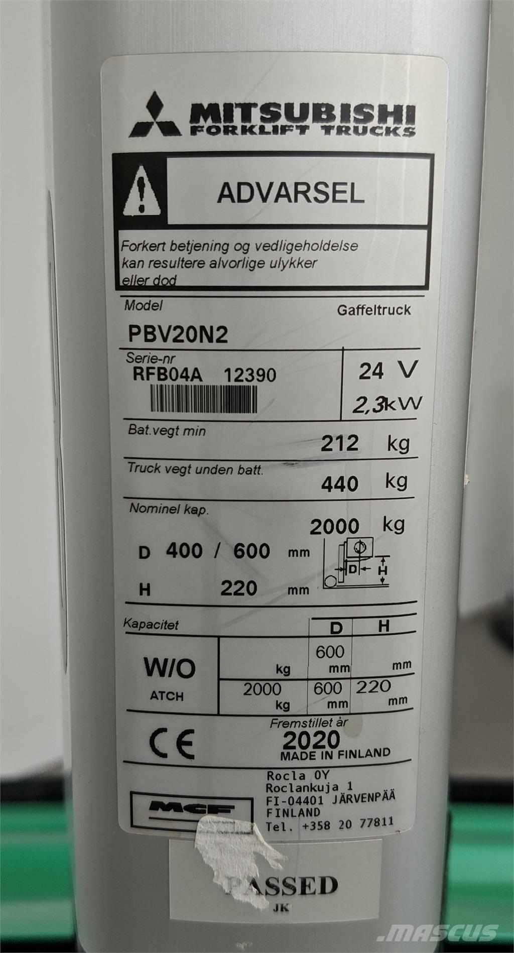 Mitsubishi PBV20N2 Vozíky s plošinou pre náklad