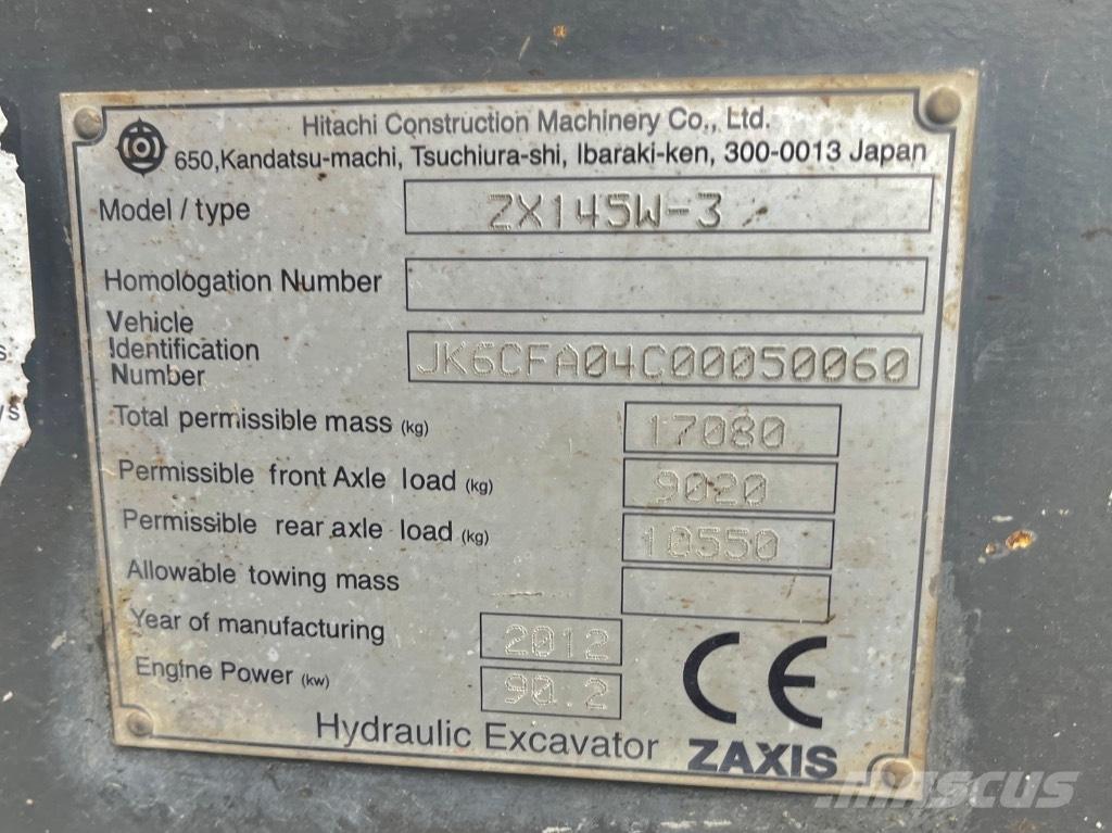 Hitachi ZX 145 W-3 Kolesové rýpadlá