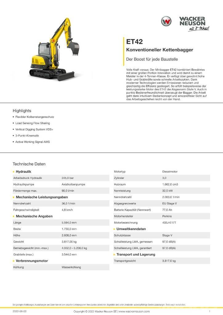 Wacker Neuson ET 42 Pásové rýpadlá