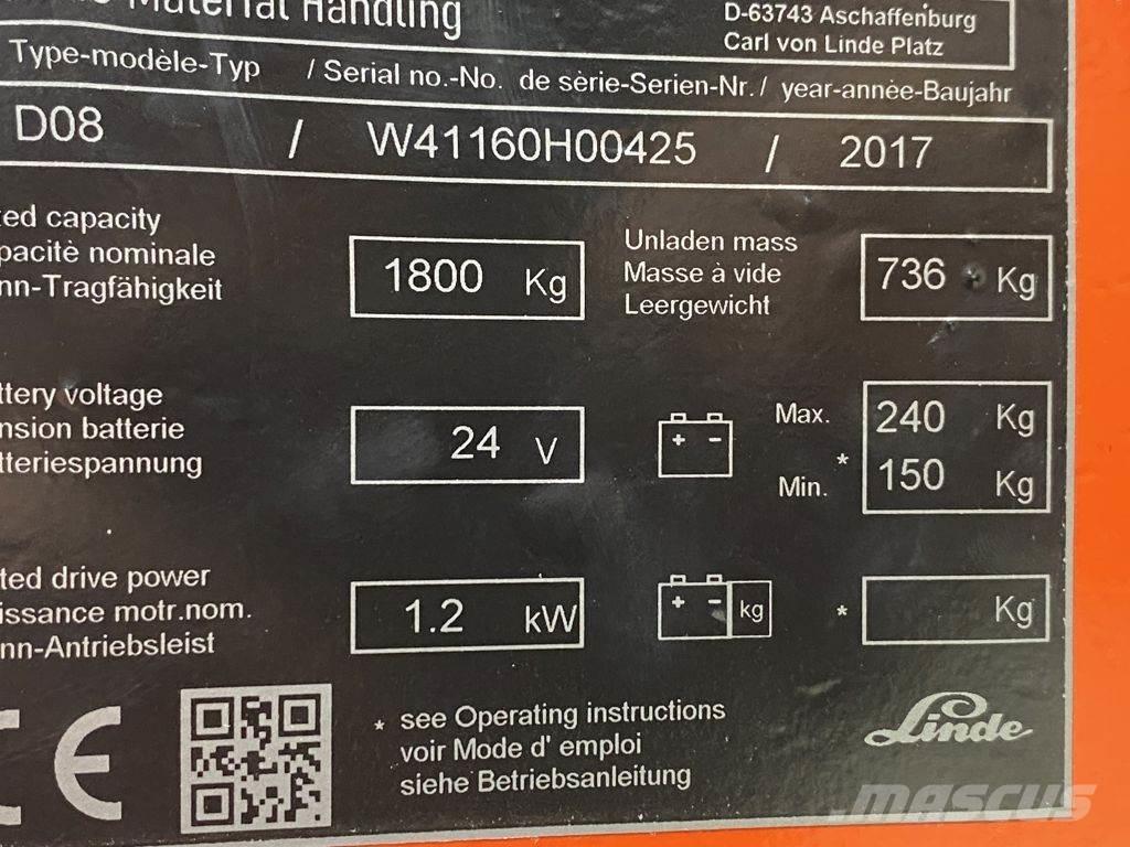 Linde D08 Ručne vedené vysokozdvižné vozíky
