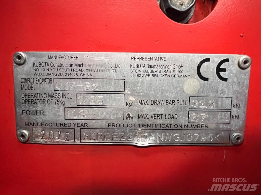 Kubota U 17-3 Mini rýpadlá < 7t