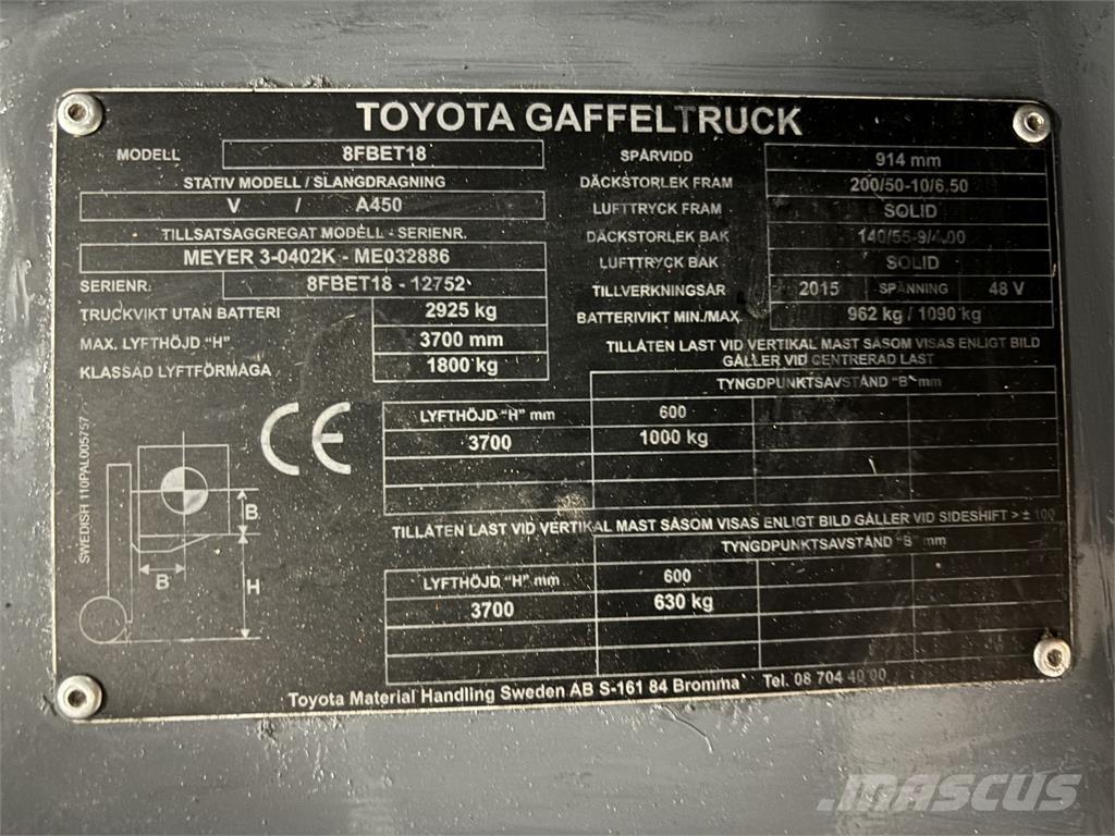 Toyota 8FBET18 Akumulátorové vozíky