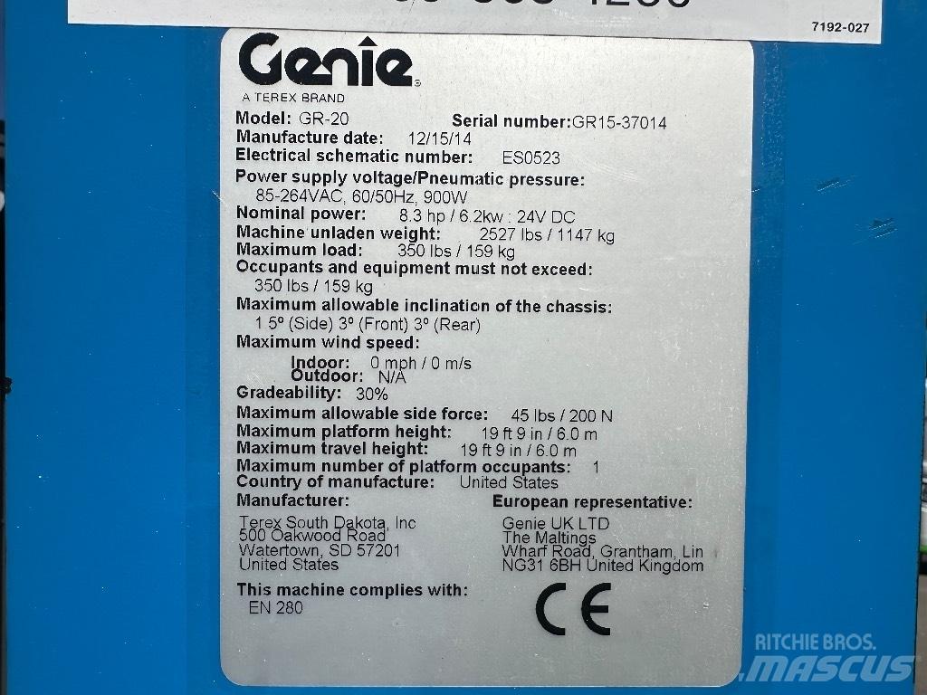Genie GR 20 Vertikálne stĺpové výťahy