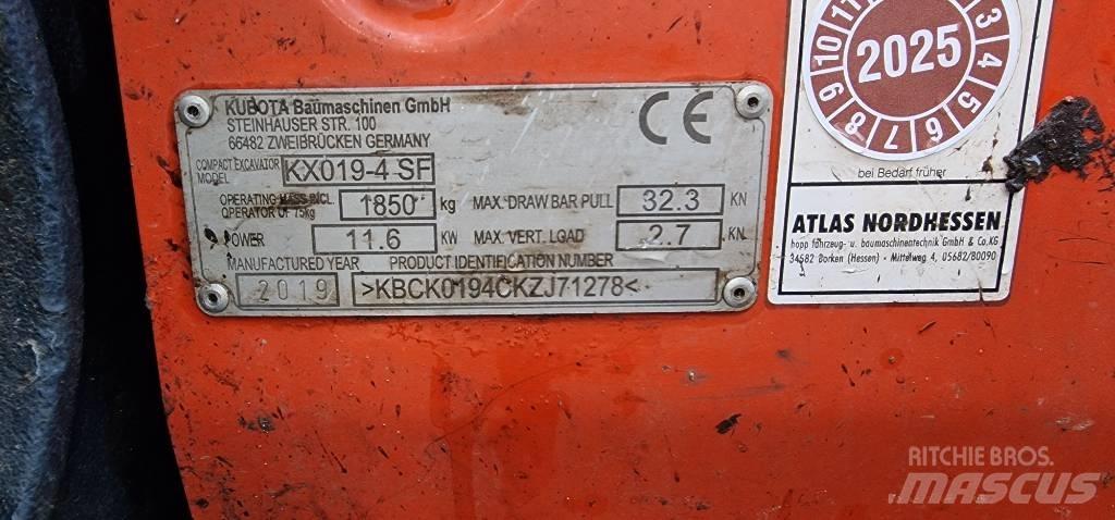 Kubota KX 019-4 Mini rýpadlá < 7t