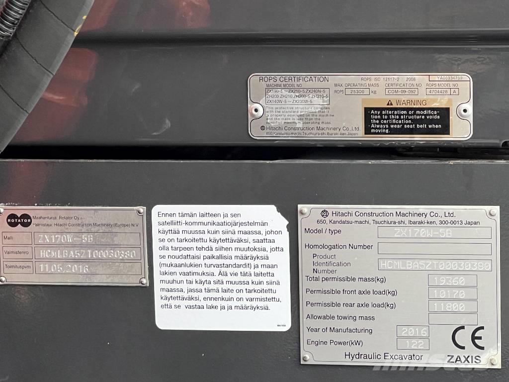 Hitachi ZX 170W-5B Kolesové rýpadlá