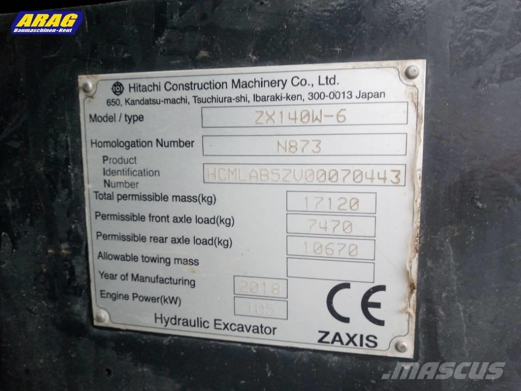 Hitachi ZX 140 W-6 Kolesové rýpadlá