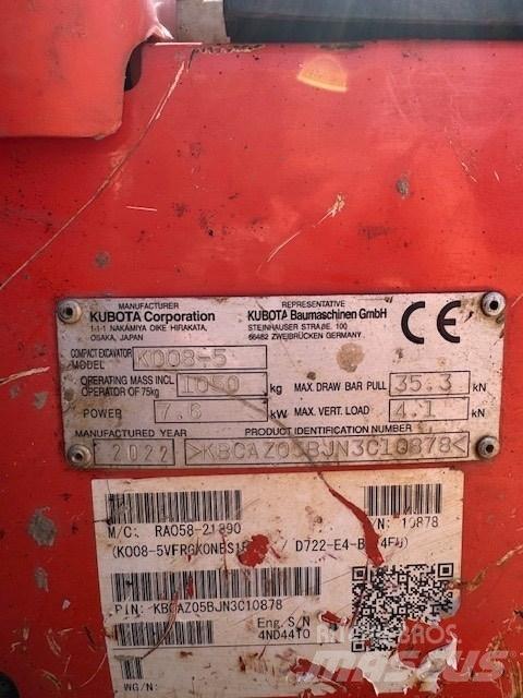 Kubota K 008-5 Mini rýpadlá < 7t