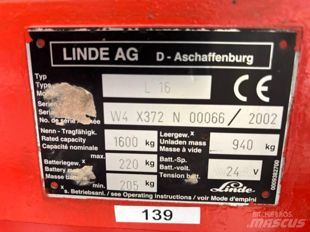 Linde L16 Ručne vedené vysokozdvižné vozíky