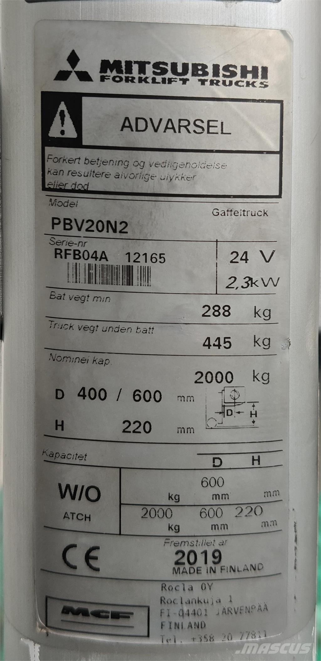 Mitsubishi PBV20N2 Vozíky s plošinou pre náklad