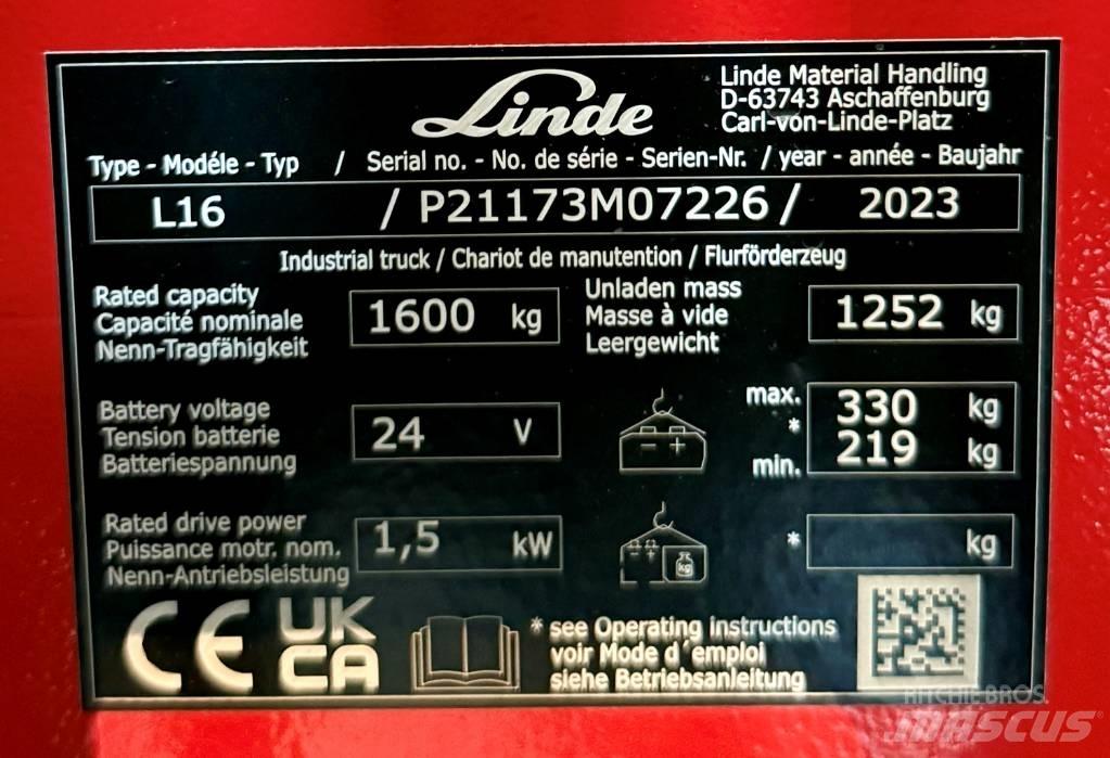Linde L16/1173-01 Ručne vedené vysokozdvižné vozíky