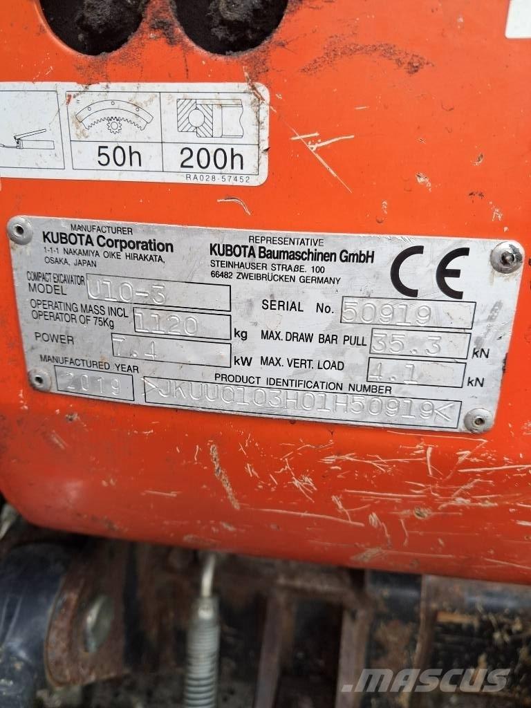 Kubota U 10-3 Mini rýpadlá < 7t