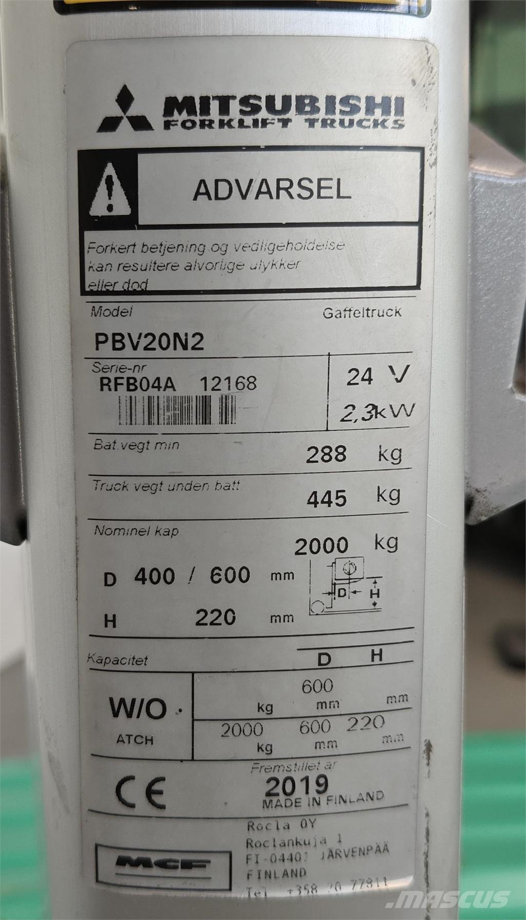 Mitsubishi PBV20N2 Vozíky s plošinou pre náklad