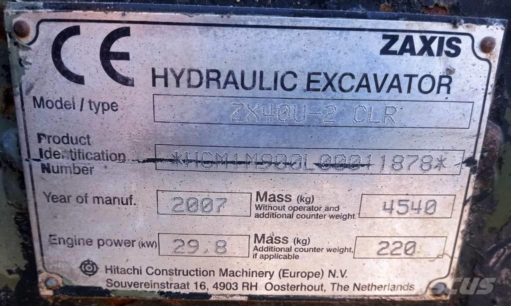 Hitachi ZX 40 U-2 Mini rýpadlá < 7t