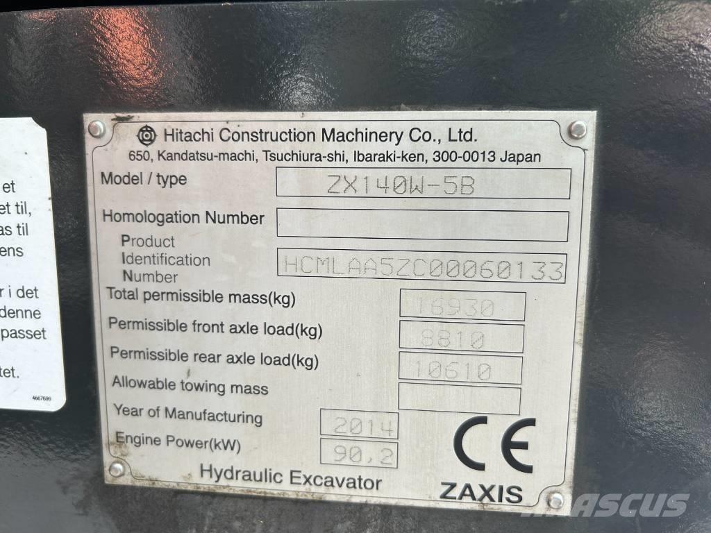 Hitachi ZX140W-5B Kolesové rýpadlá