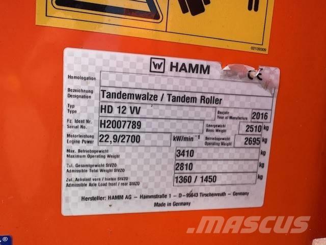 Hamm HD12 VV, Vält Tandemové valce