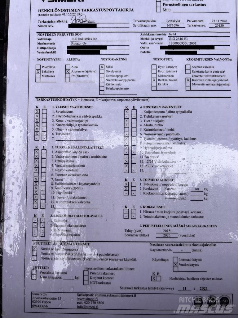 JLG 2646 E 3 Nožnicové zdvíhacie plošiny