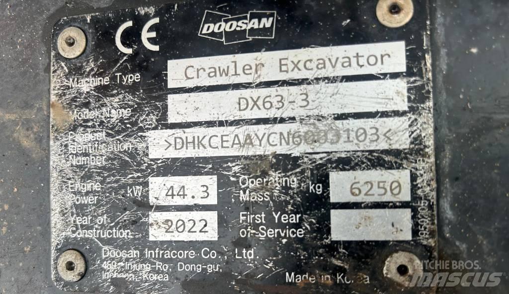 Doosan DX 63-3 Pásové rýpadlá