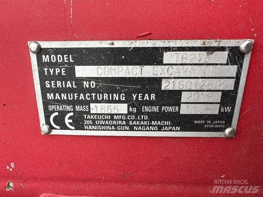 Takeuchi TB 216 Mini rýpadlá < 7t