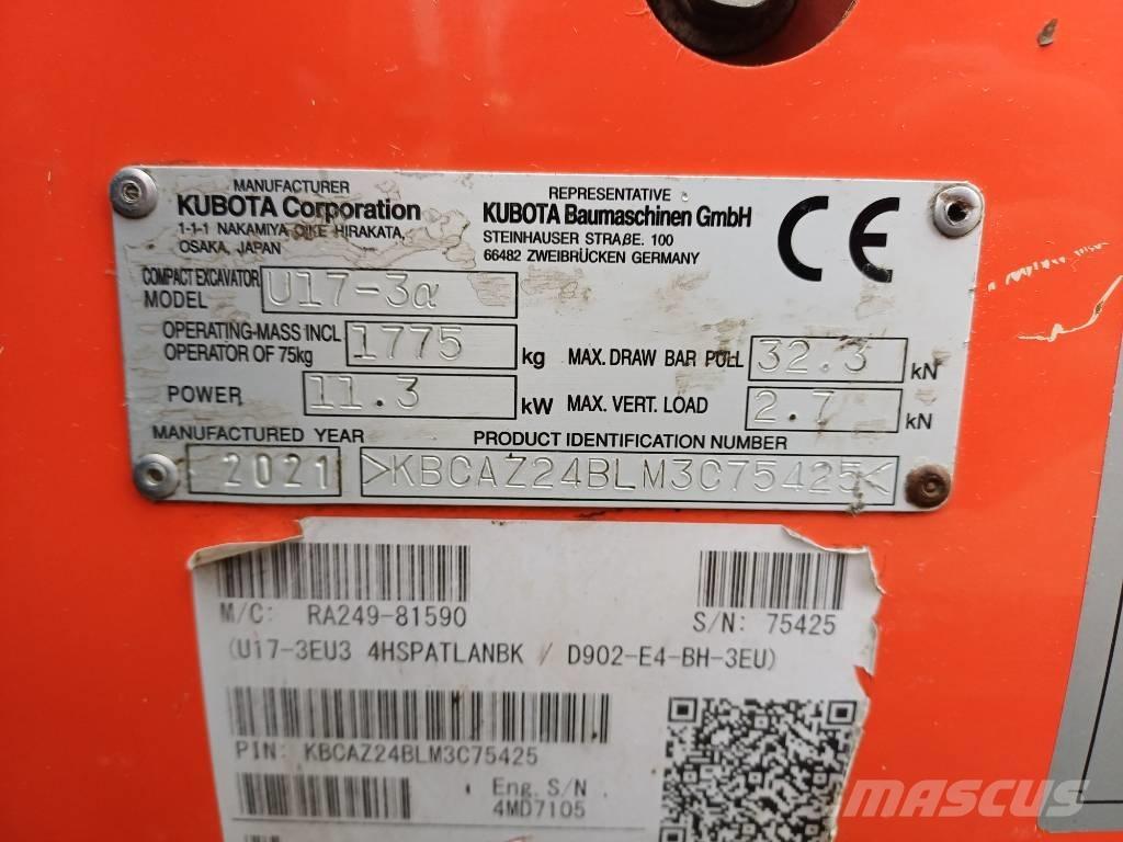 Kubota U 17-3 Mini rýpadlá < 7t