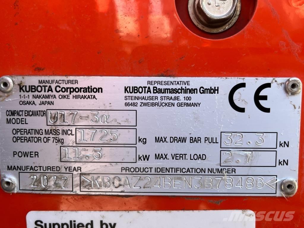 Kubota U 17-3 Mini rýpadlá < 7t