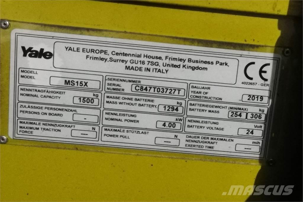 Yale MS15XSL Ručne vedené vysokozdvižné vozíky
