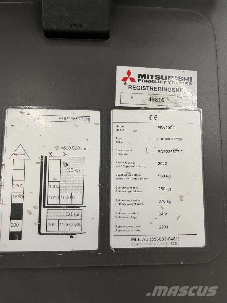 Mitsubishi PBV20PD Ručne vedené vysokozdvižné vozíky