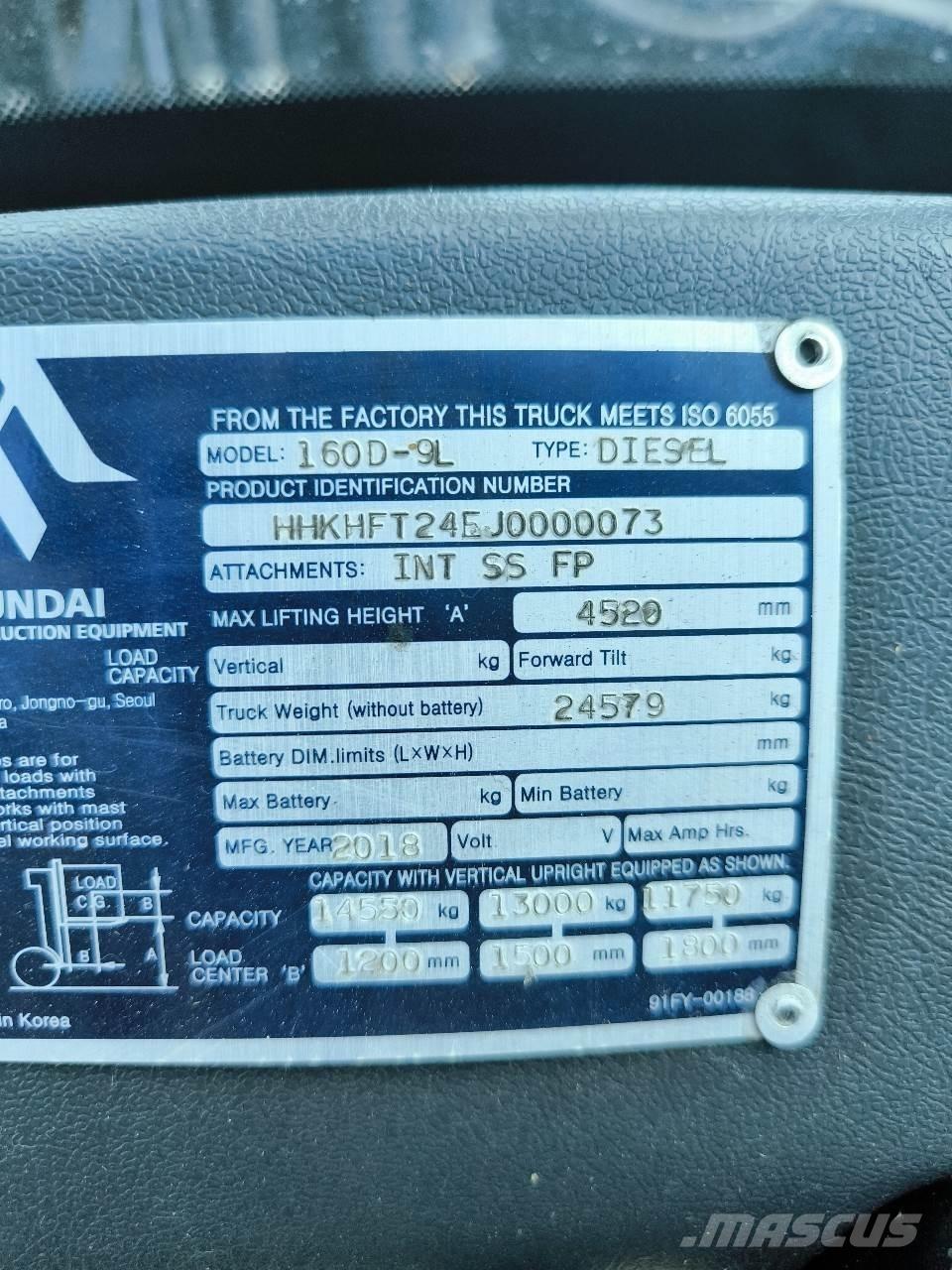 Hyundai 160D-9L Závesné vysokozdvižné vozíky
