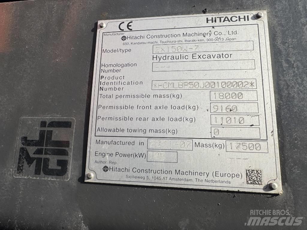 Hitachi ZX 150 W-7 Kolesové rýpadlá