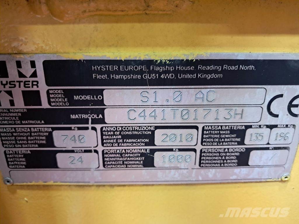 Hyster S1.0 AC Ručne vedené vysokozdvižné vozíky