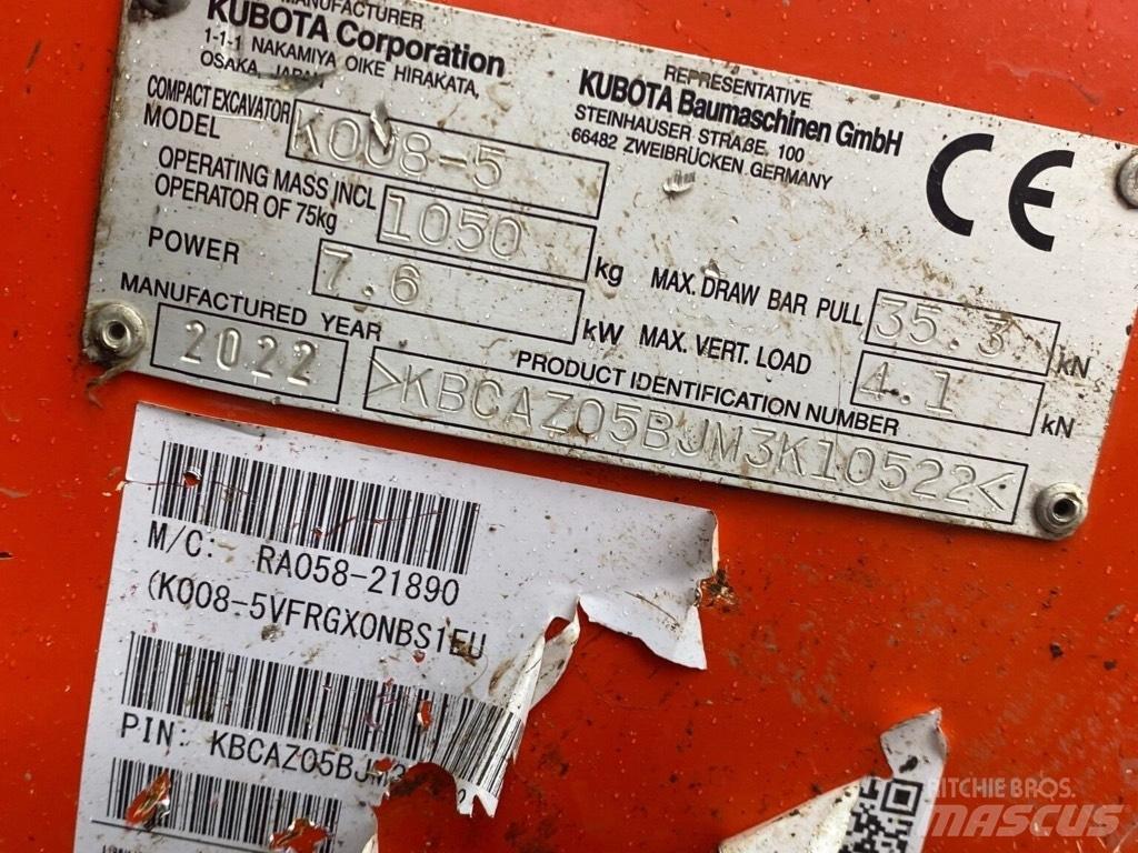 Kubota K008-5 Mini rýpadlá < 7t
