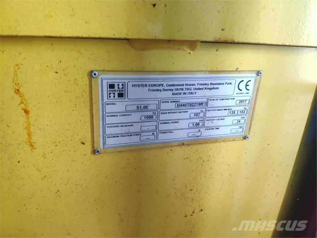 Hyster S1.0E Ručne vedené vysokozdvižné vozíky