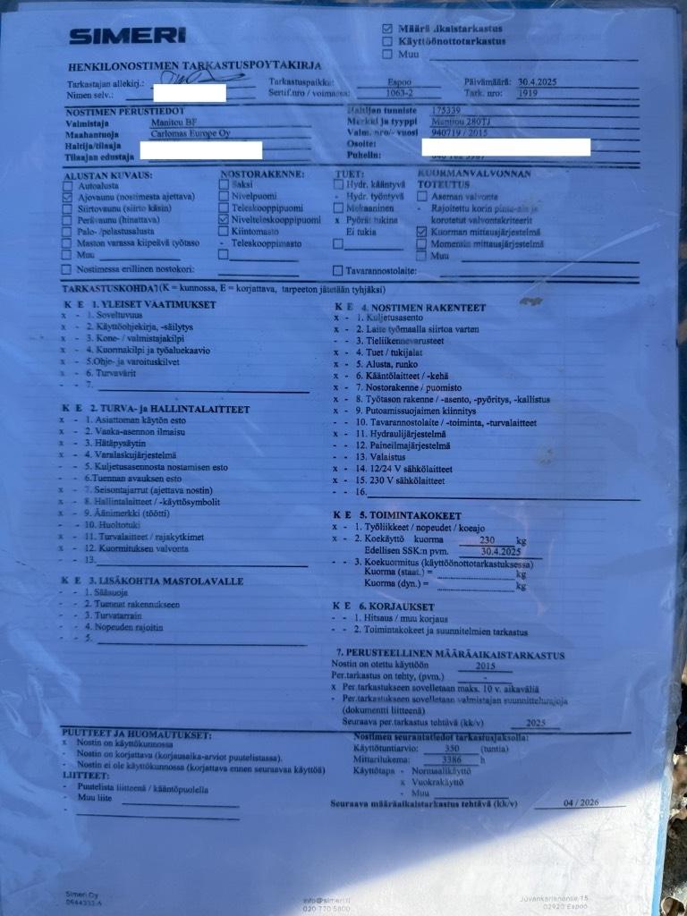 Manitou 280 TJ Kĺbové plošiny