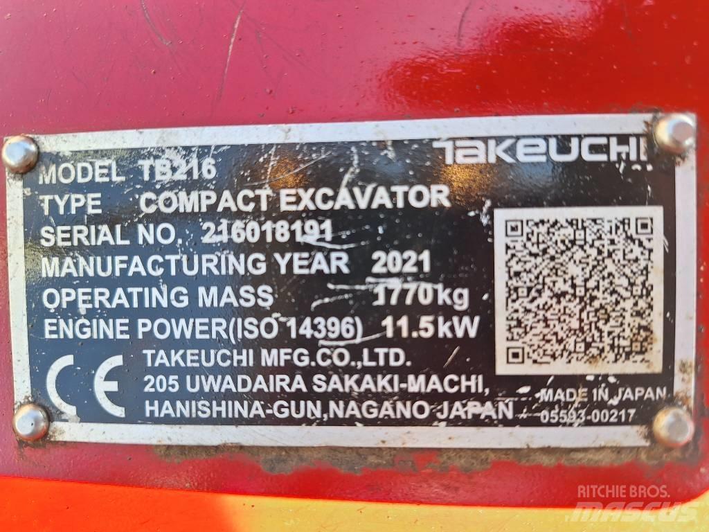 Takeuchi TB 216 Mini rýpadlá < 7t
