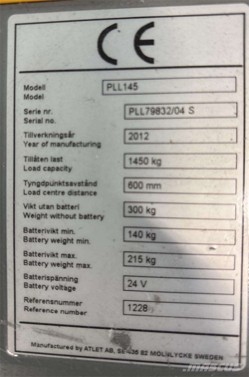 Atlet PLL145 Ručne vedené vysokozdvižné vozíky