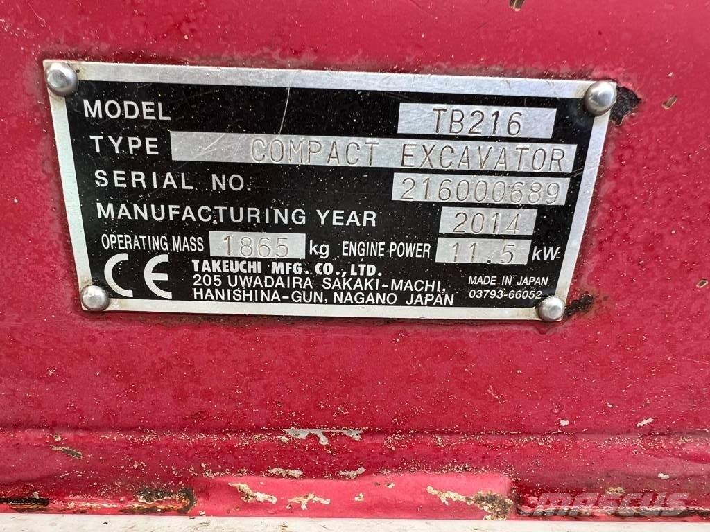 Takeuchi TB 216 Mini rýpadlá < 7t