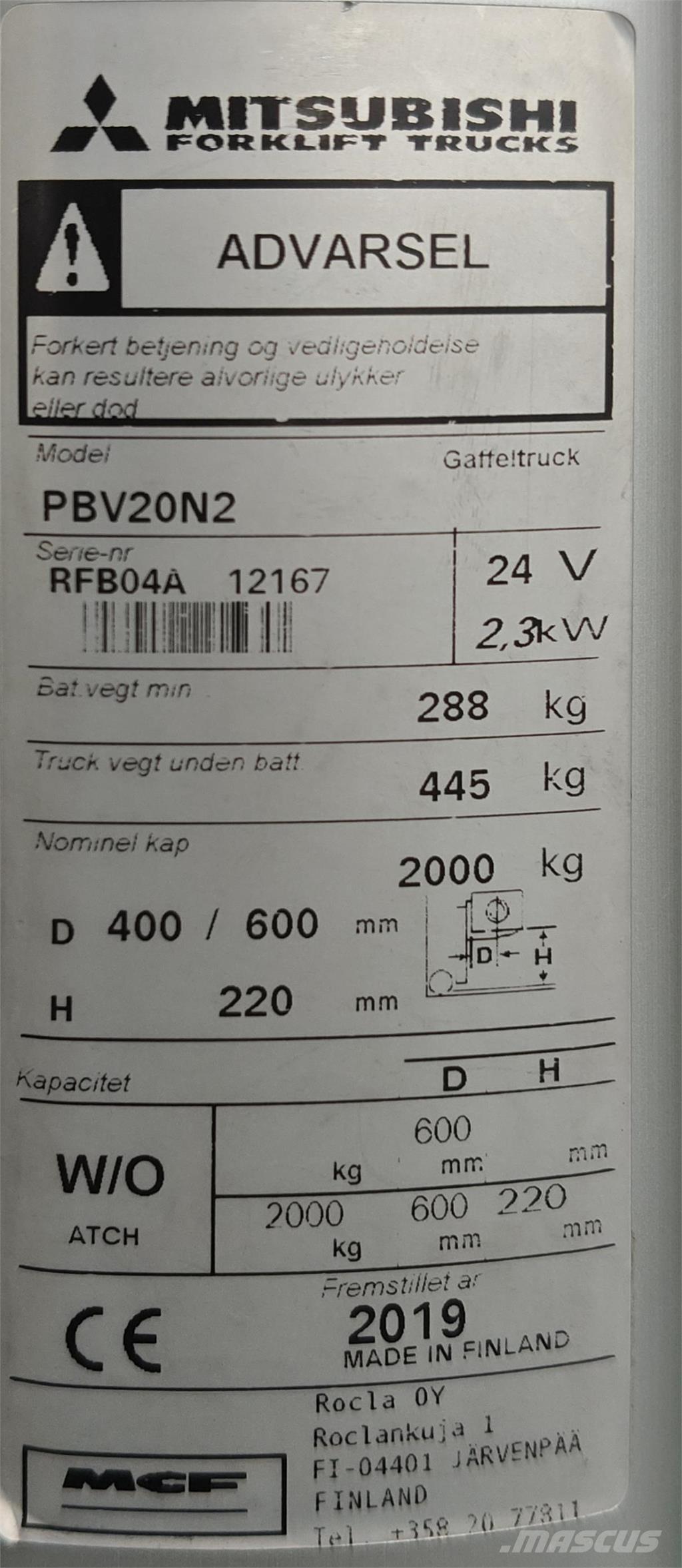 Mitsubishi PBV20N2 Vozíky s plošinou pre náklad