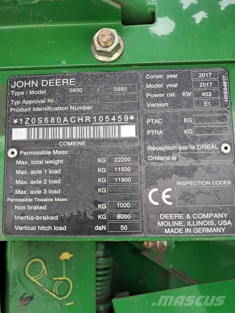 John Deere S 680 i Kombinované zberacie stroje
