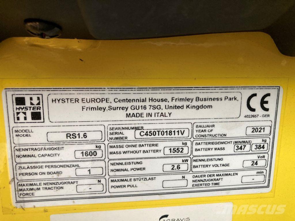 Hyster RS 1.6 IL Samohybné vozíky