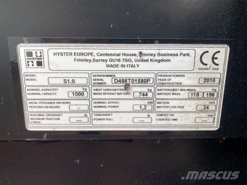 Hyster S 1.0 Ručne vedené vysokozdvižné vozíky