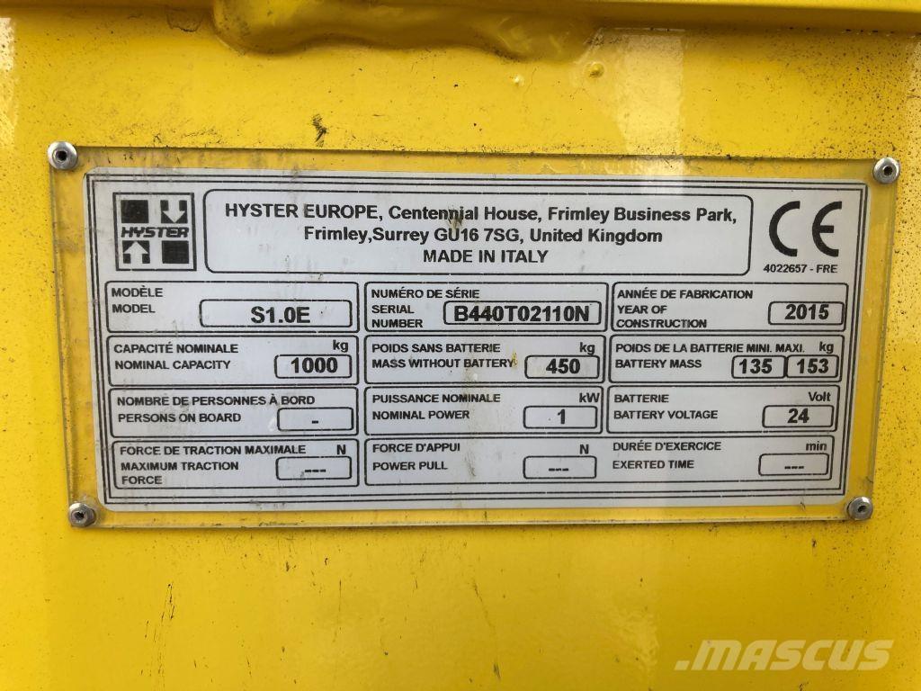 Hyster S 1.0E Ručne vedené vysokozdvižné vozíky
