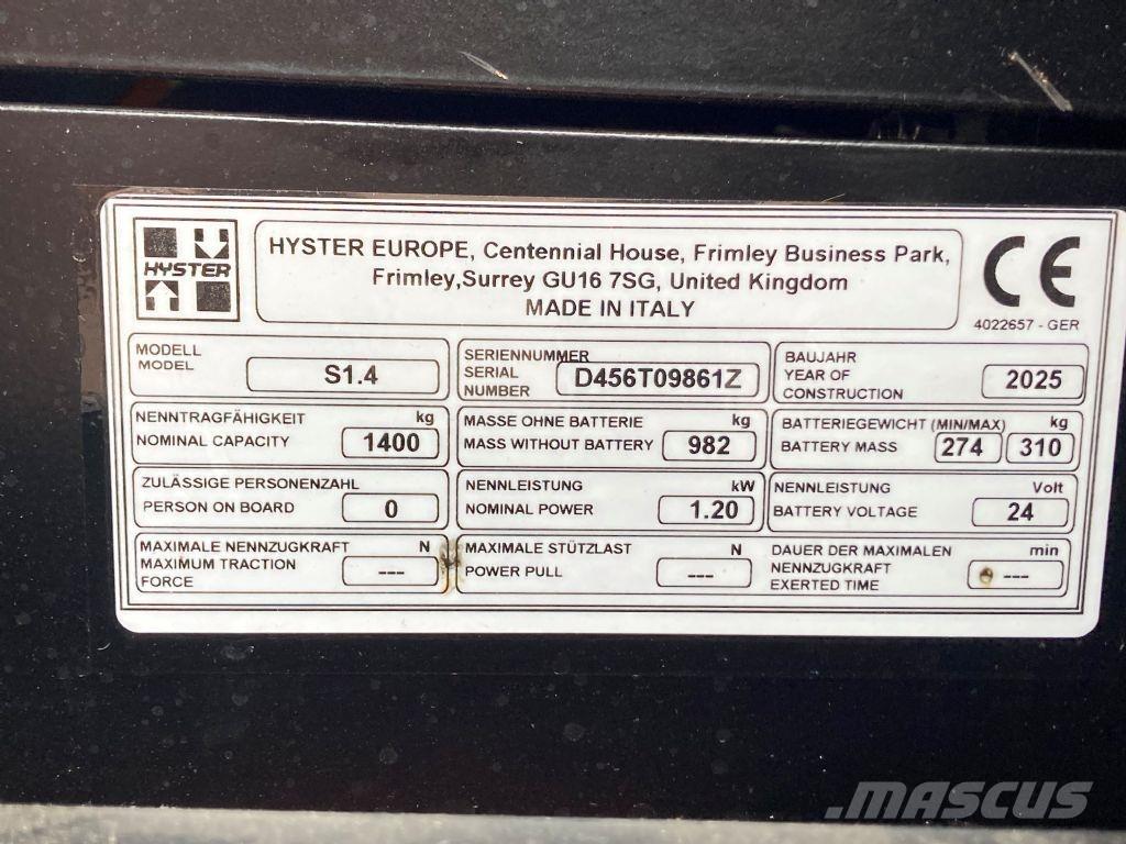 Hyster S 1.4 Ručne vedené vysokozdvižné vozíky