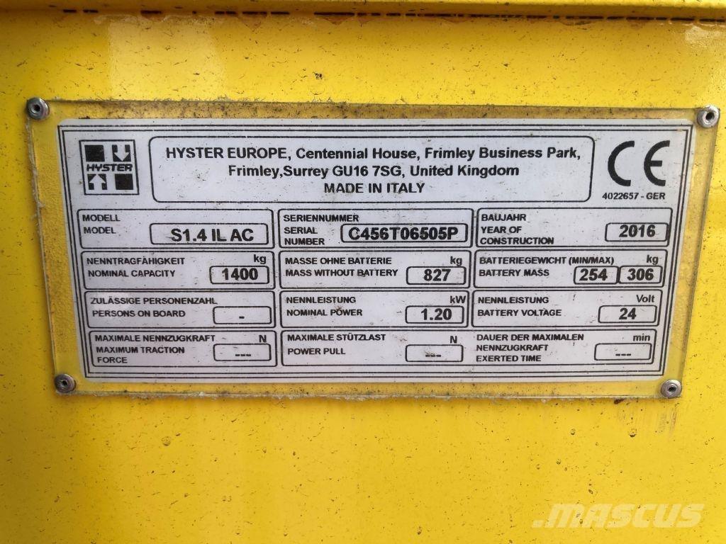 Hyster S 1.4 IL Ručne vedené vysokozdvižné vozíky